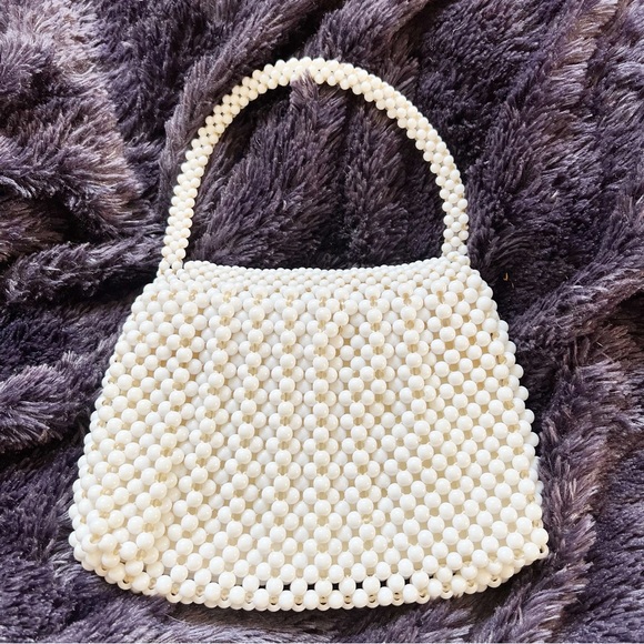 Vintage 1950’s Wedding White Beaded evening handbag purse clutch w/ zip closure - Picture 2 of 9